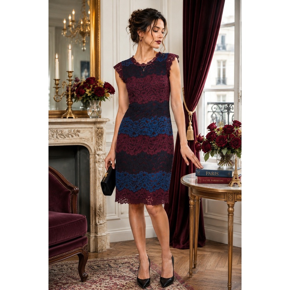KUT from the Kloth Lace Dress Romantic Gothic Women 10 Burgundy Navy Cocktail